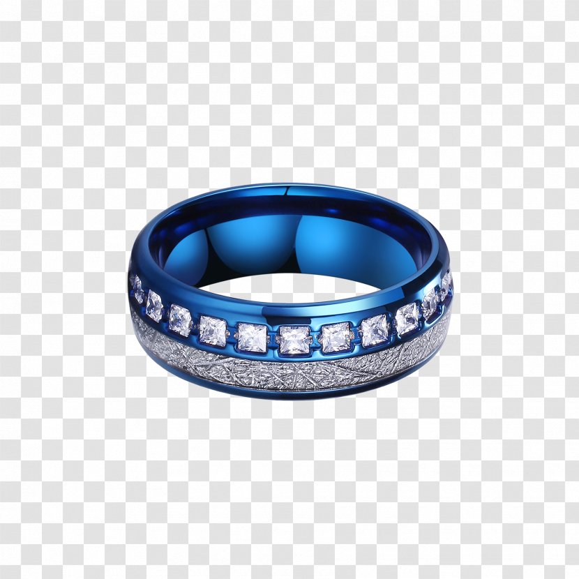 Titanium Ring Sapphire Inlay Silver Transparent PNG