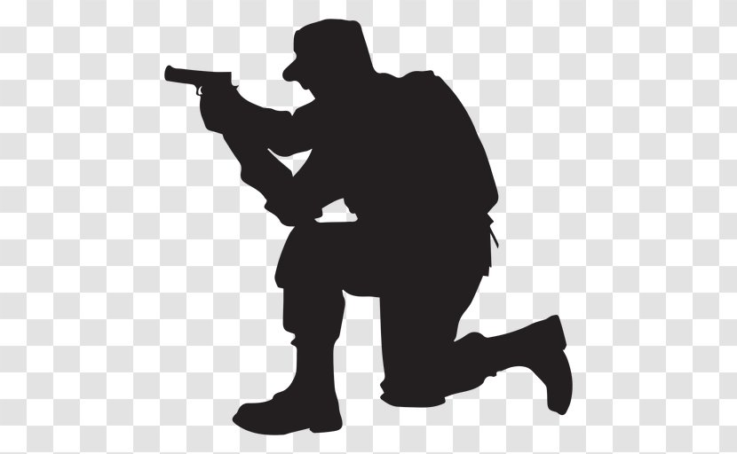 Silhouette Soldier Clip Art - Black And White Transparent PNG