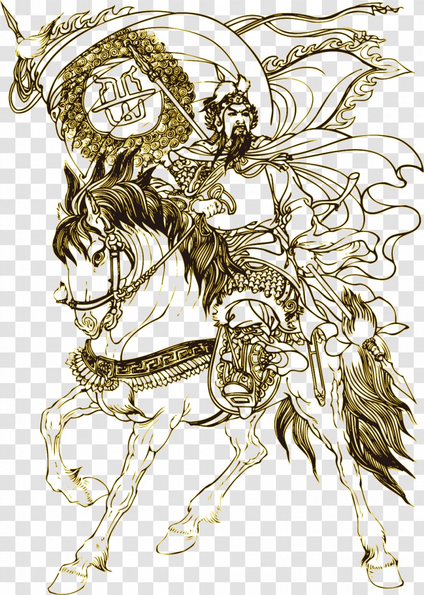 History Of China U6ee1u6c5fu7ea2 Spring And Autumn Period Hero - Line Art - Chinese Ancient Yue Fei Riding Transparent PNG