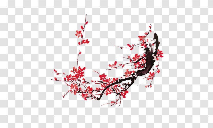 Red And White Plum Blossoms Chinese Painting - Cherry Blossom - Flower Transparent PNG
