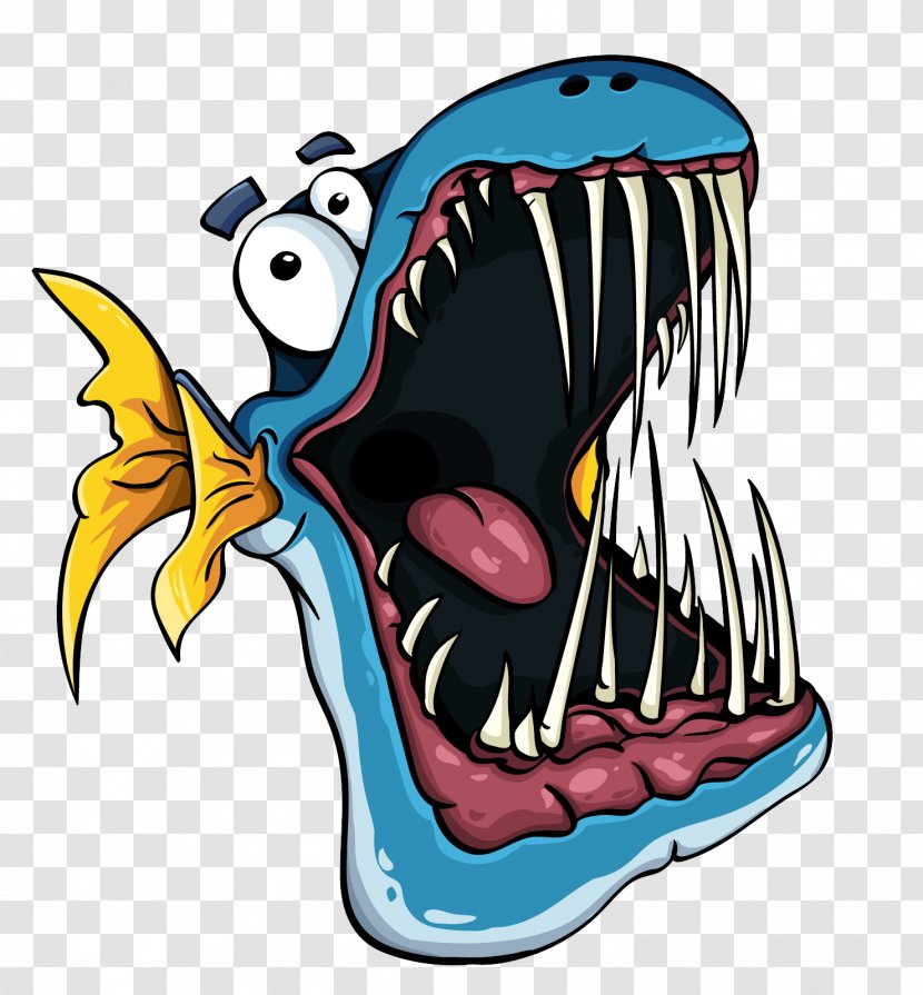 Cartoon Clip Art Tooth Mouth Jaw - Fish Fictional Character Transparent PNG