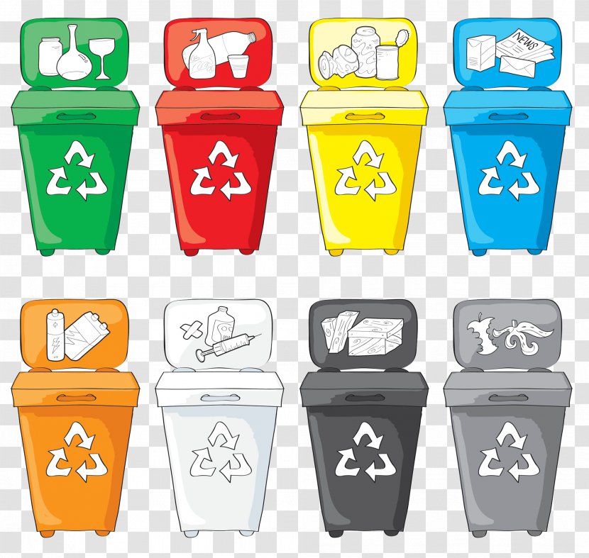 Paper Recycling Bin Waste Sorting - Cartoon - Classified Garbage Collection Bucket Transparent PNG