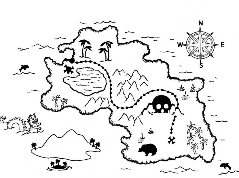 Treasure Island Map Coloring Book Buried - Frame - Outline Transparent PNG