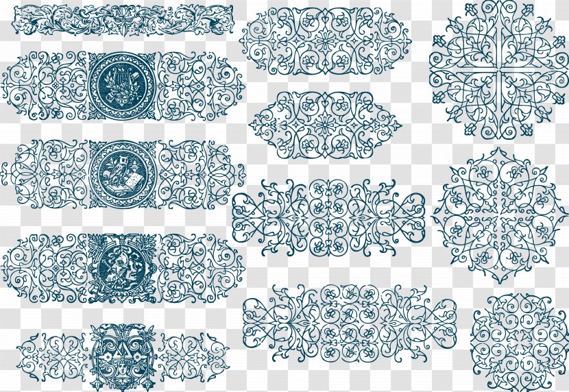 Lace Ornament - Scroll - Chinese Blue Vintage Transparent PNG