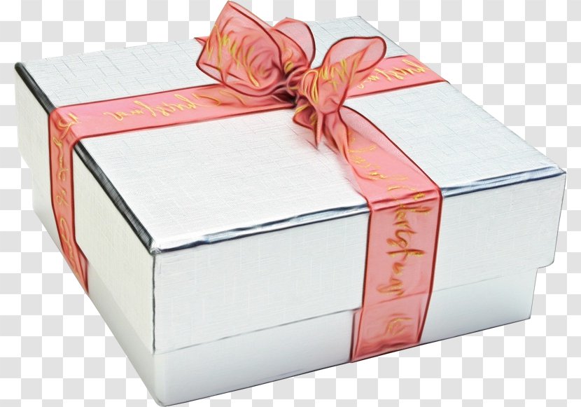 Box Present Pink Ribbon Gift Wrapping - Wet Ink - Packing Materials Rectangle Transparent PNG