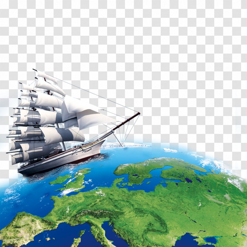 Sailing Ship Company - Flower - Earth And Sailboat New Set Sail Background Material Transparent PNG
