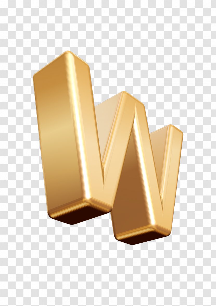 Letter W Font - Gold - 3D Transparent PNG