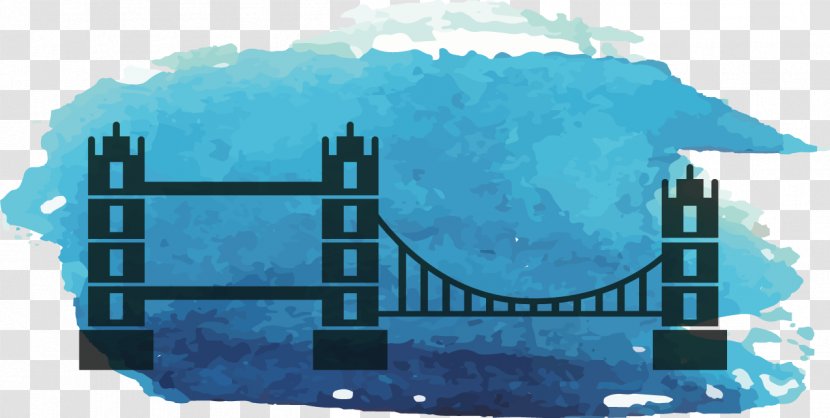 London Watercolor Painting - Blue Bridge Transparent PNG