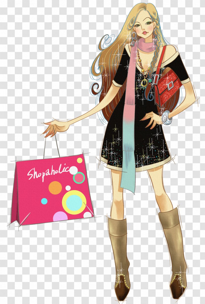 Clip Art Image Shopping Design - Outerwear - Woman With Bags Transparent PNG