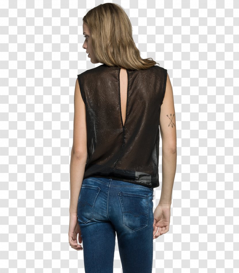 Sleeve Blouse Neck Brown Leather Transparent PNG