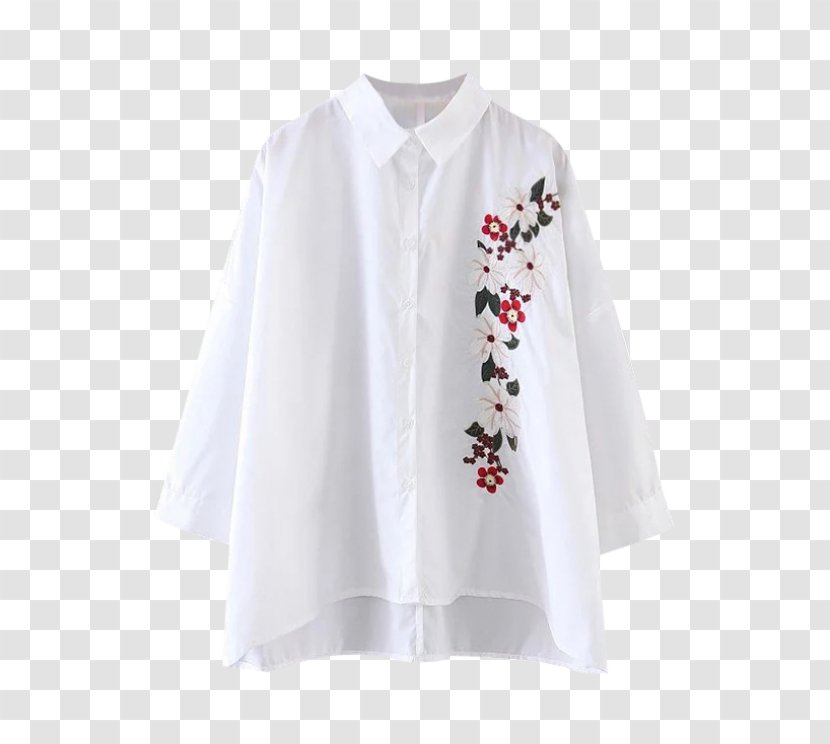 Blouse Embroidery Shirt Sleeve Collar - Neck - Floral Transparent PNG