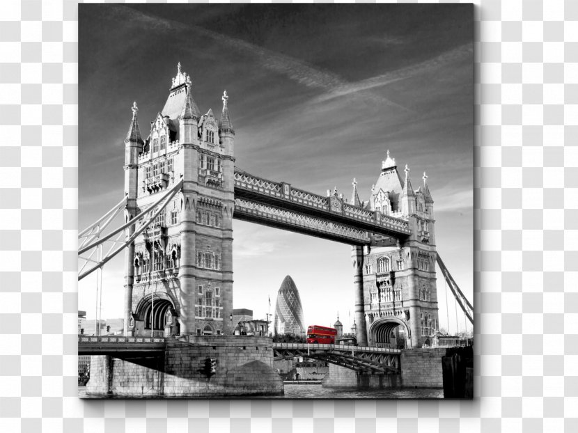 Tower Bridge London Bus Mural Black And White - Photography Transparent PNG