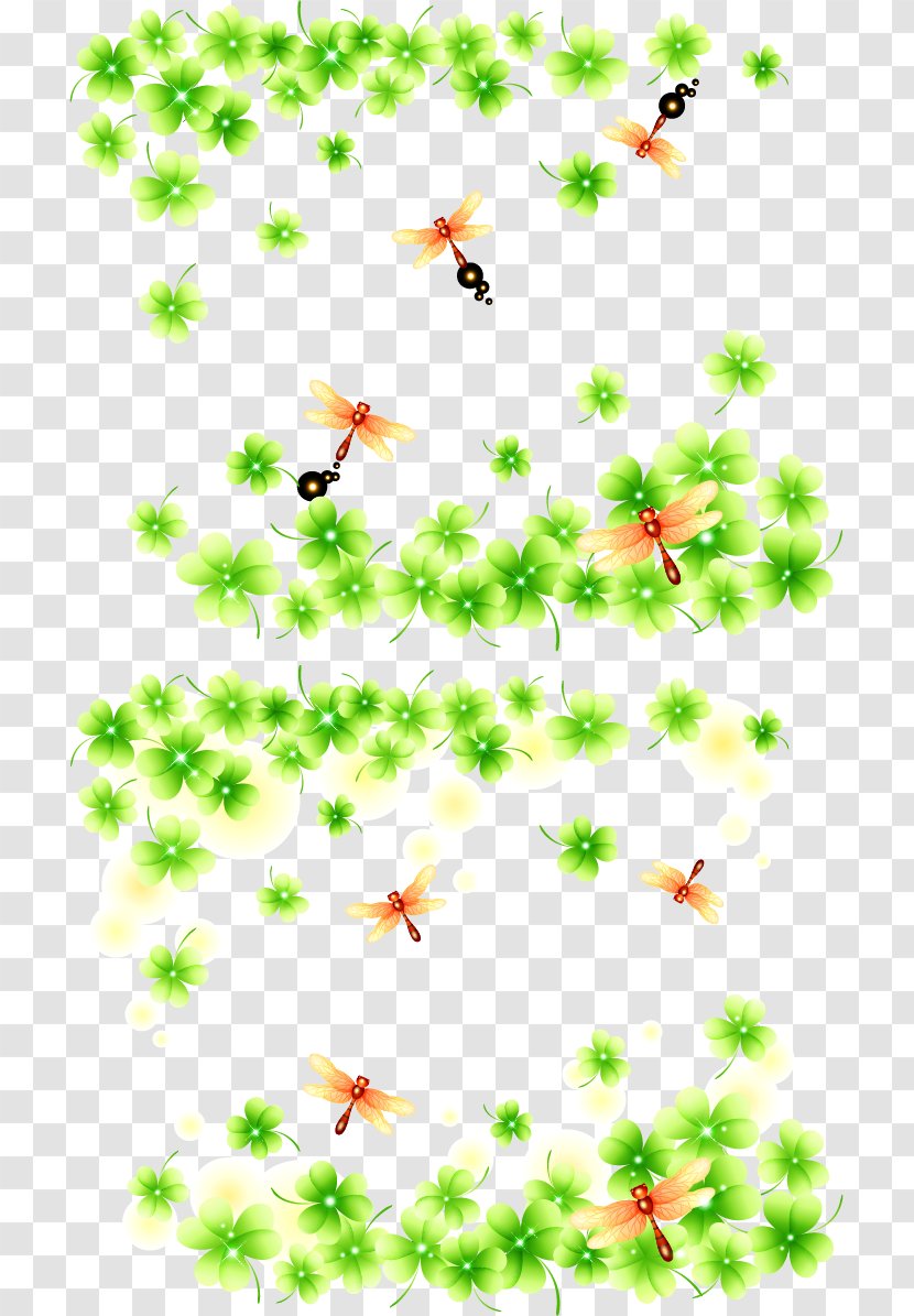 Four-leaf Clover Green - Leaf - Duckweed Dragonfly Pattern Decoration Vector Material Transparent PNG