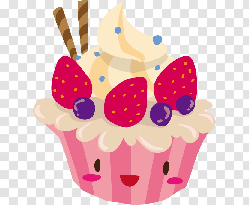 Cupcake Birthday Cake Cartoon - Cute Strawberry Pattern Transparent PNG
