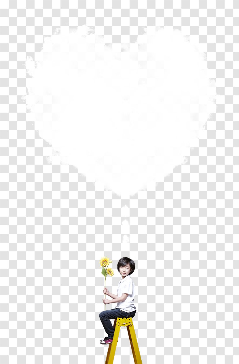 Cartoon Yellow Illustration - Character - The Little Boy On Ladder And Love Transparent PNG