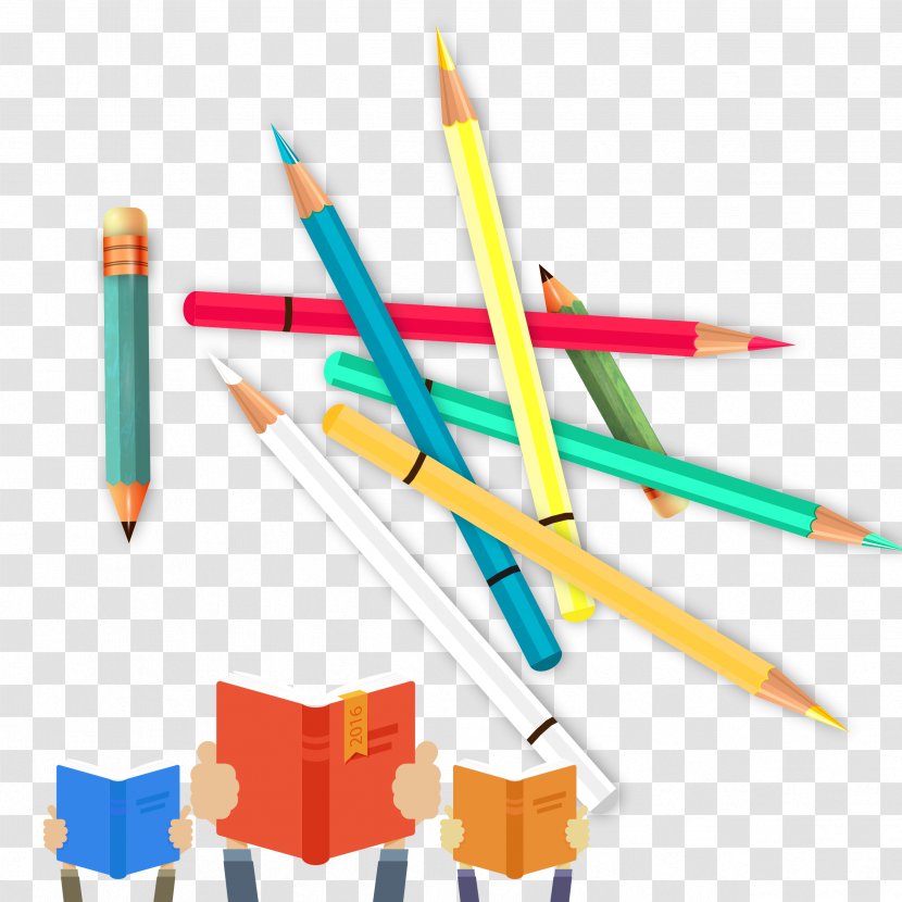 Colored Pencil Drawing - Pencils And Books Transparent PNG