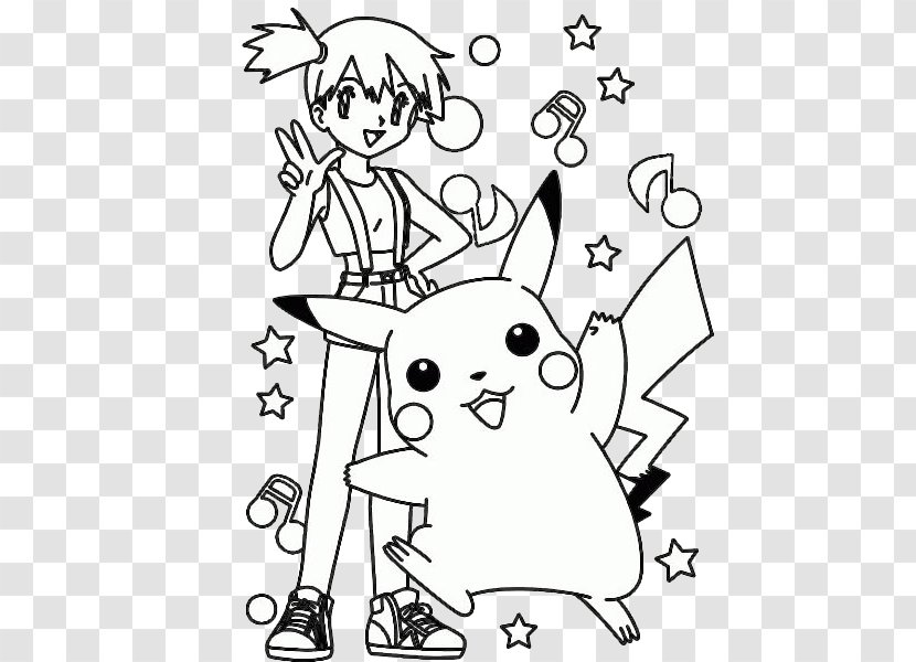 Pikachu Misty Colouring Pages Coloring Book Pokemon Black & White - Flower Transparent PNG