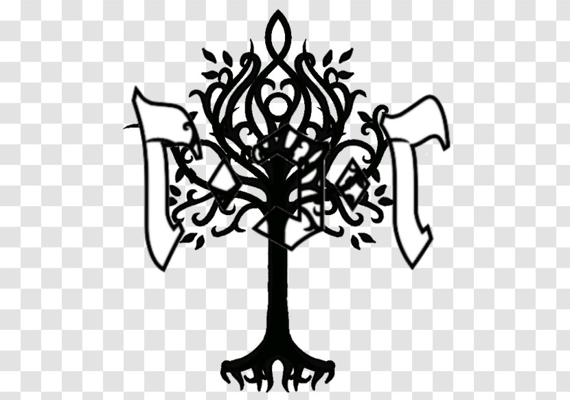 Clip Art White Tree Of Gondor Black Line Pattern - Woody Plant Transparent PNG