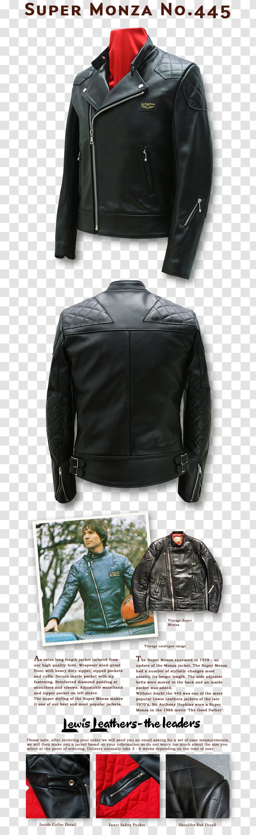 The Black Leather Jacket Lewis Leathers - Motorcycle Accessories Transparent PNG