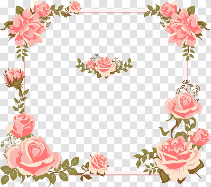 Euclidean Vector Rose Flower Pink Icon - Floral Design - Valentine's Day Card Hand-painted Borders Transparent PNG