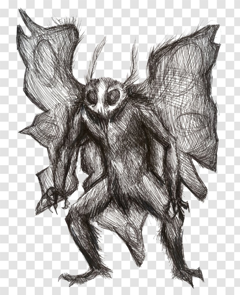 Point Pleasant Mothman Flatwoods Monster Drawing - Fan Art - Moth Man Pic Transparent PNG