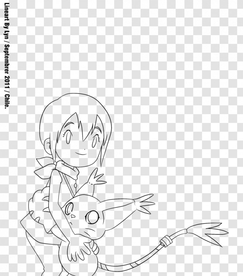 Gatomon Kari Kamiya Line Art Drawing Sketch - Silhouette - Digimon Transparent PNG