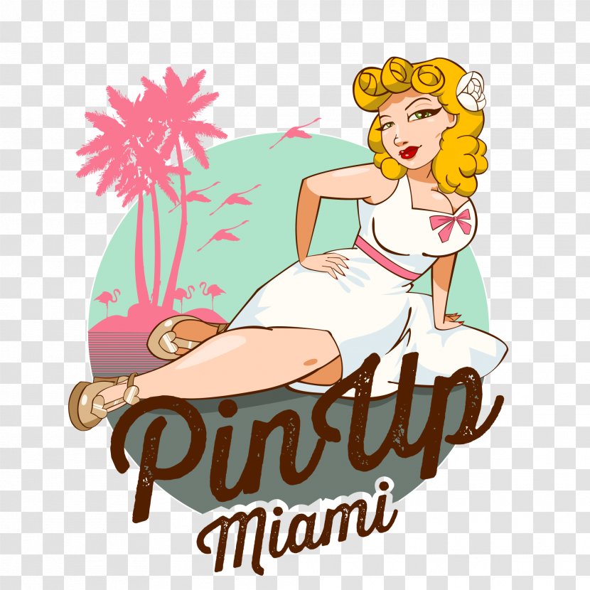 Miami Beach Illustration Pin-up Girl International Film Festival - Pink - Dash Berlin Live In Transparent PNG