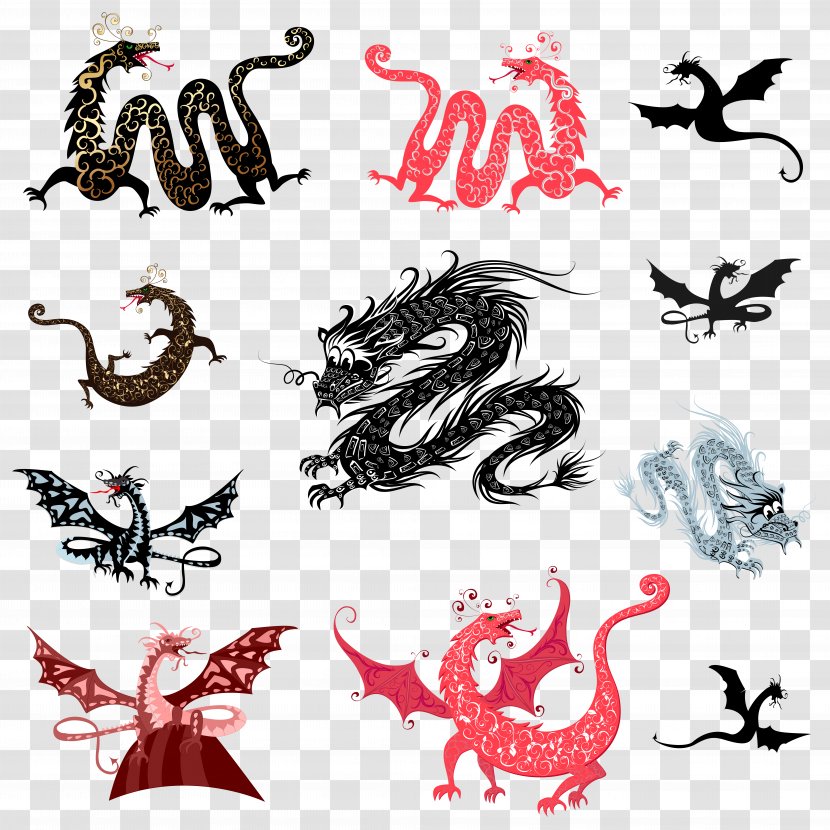 Dragon Royalty-free Illustration - Animal Figure - Long Pattern Silhouette Transparent PNG