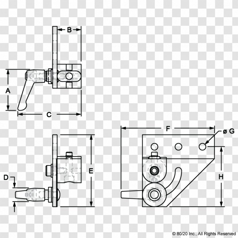 80/20 Technical Drawing T-slot Nut Door Handle Aluminium - Structure - Tslot Transparent PNG