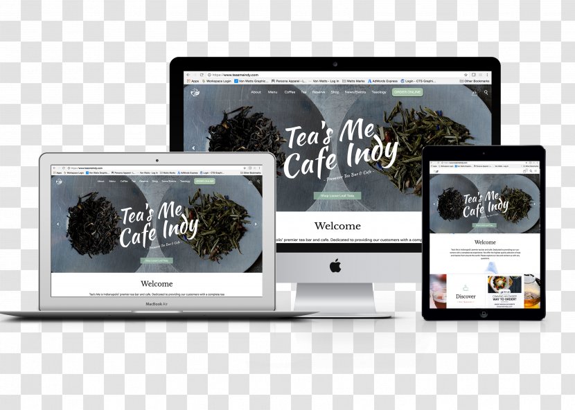 Tea's Me Cafe Indy 8393 Creative Solutions LLC Brand - Multimedia - Mockup Transparent PNG