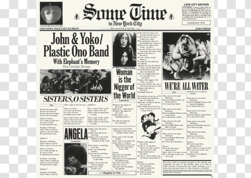Some Time In New York City Plastic Ono Band Phonograph Record Elephant's Memory - Yoko - John Lennon Transparent PNG