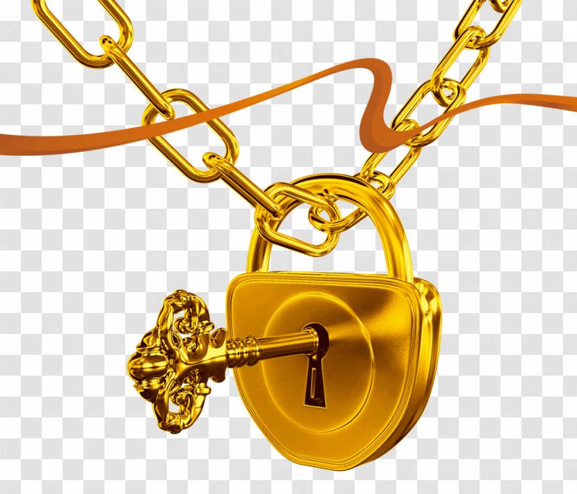 Keychain Lock Skeleton Key - Metal - Gold And Transparent PNG