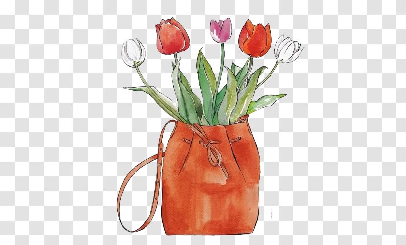 Floral Design Illustration - Orange - Bag Bouquet Transparent PNG