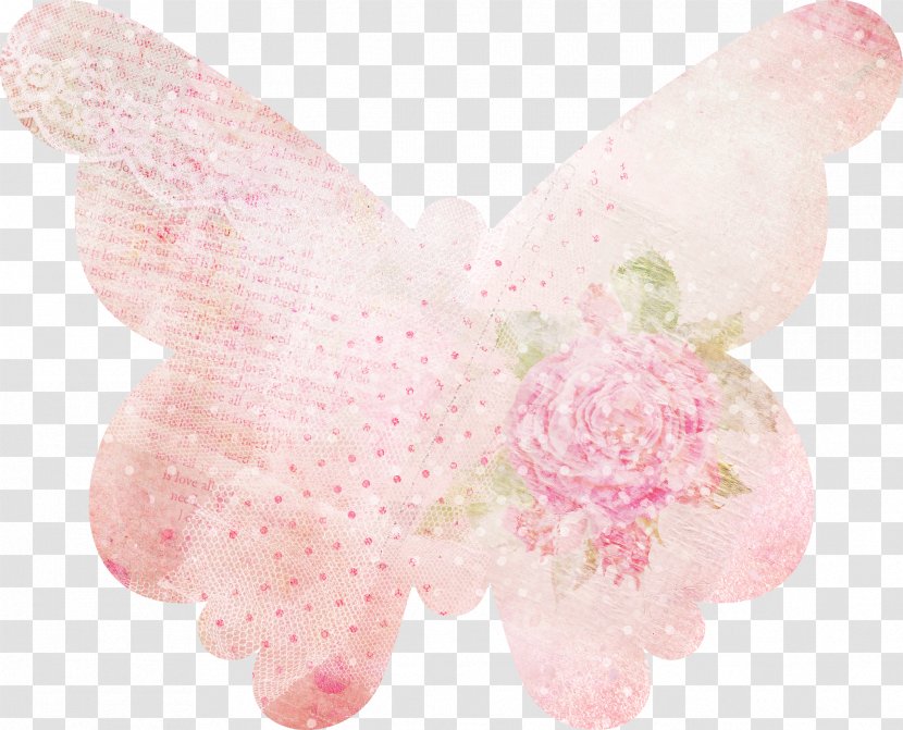Beautiful Butterfly Pink Flower - Pretty Mosaic Decoration Transparent PNG