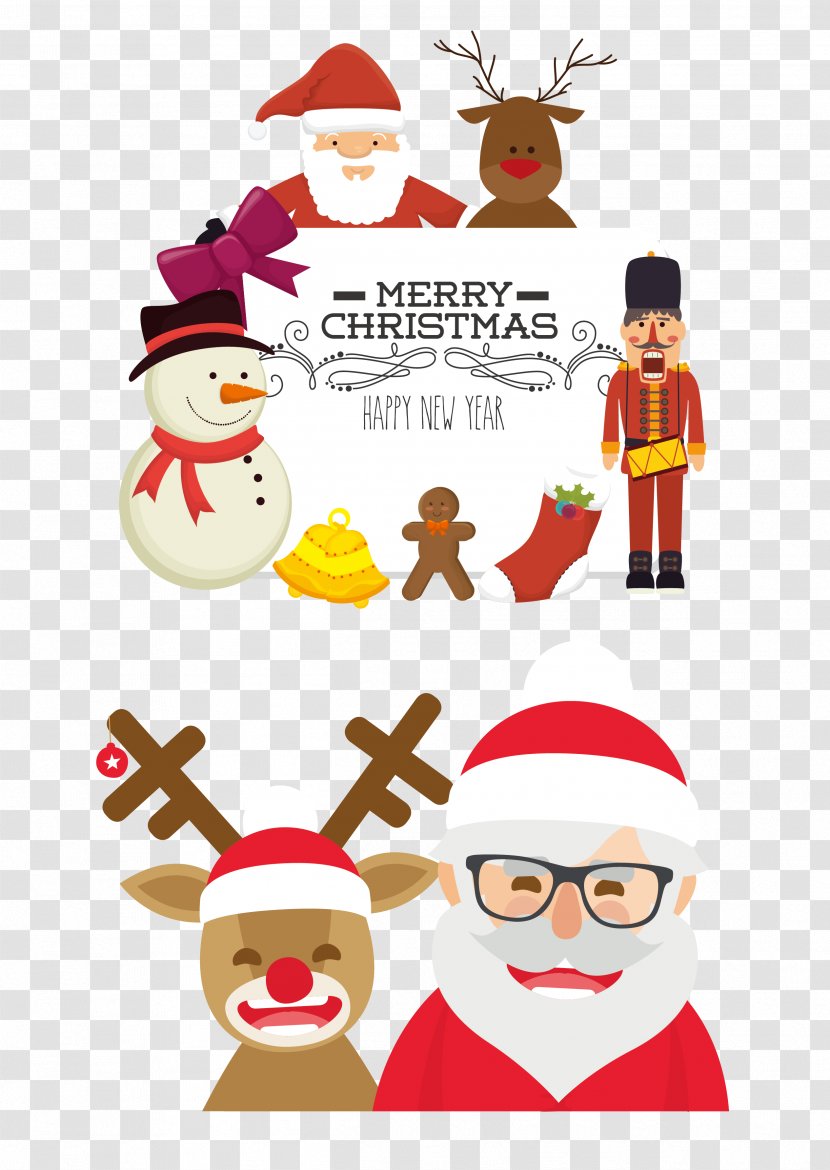 Santa Claus Reindeer Christmas - Decoration - Vector Cartoon Transparent PNG