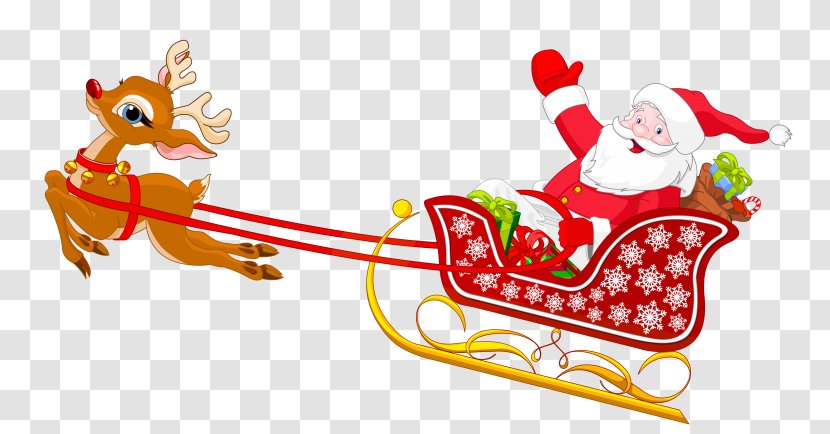 Santa Claus Sled Drawing Clip Art - Reindeer Transparent PNG