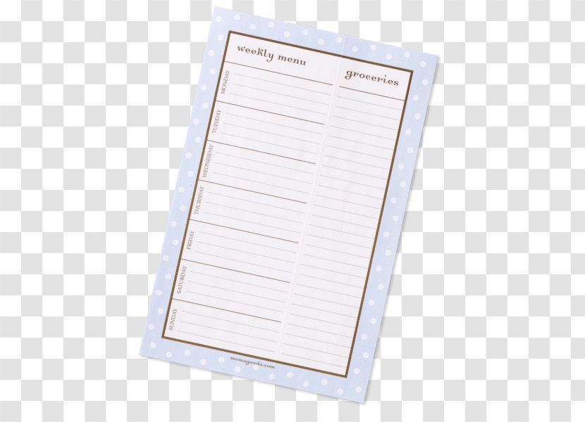 Paper Weekly Menu Pad Shopping List Grocery Store Notepad - Legal Transparent PNG