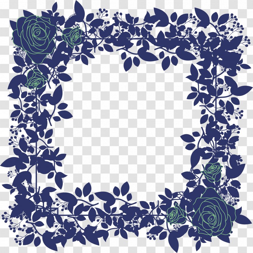 Beach Rose Blue Pattern - Flower - Dark Roses Border Transparent PNG