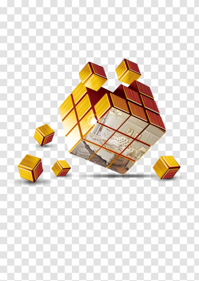 Cube 3D Computer Graphics Three-dimensional Space - Yellow Transparent PNG