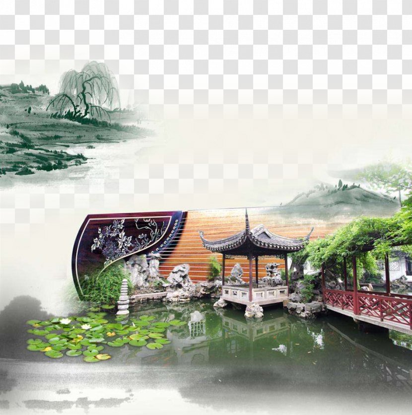 Jiangnan U56fdu753bu5c71u6c34 Shan Shui Ink Wash Painting - Traditional Lake Transparent PNG