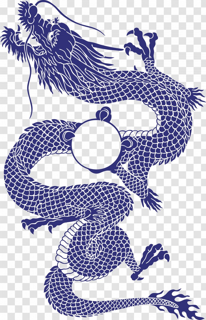 Japanese Dragon Chinese Tattoo Illustration - Fictional Character - Decorative Style Blue Transparent PNG