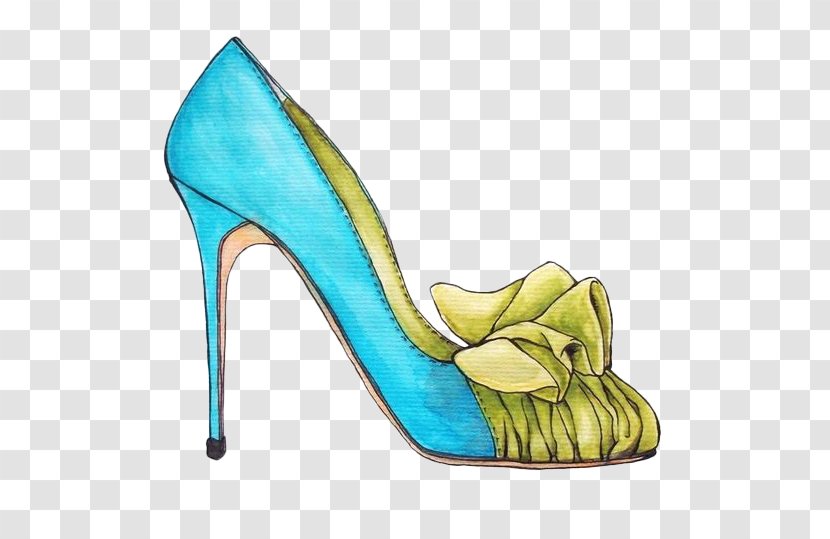 Shoe High-heeled Footwear Drawing Illustration - Green - Ms. Painted Blue High Heels Transparent PNG