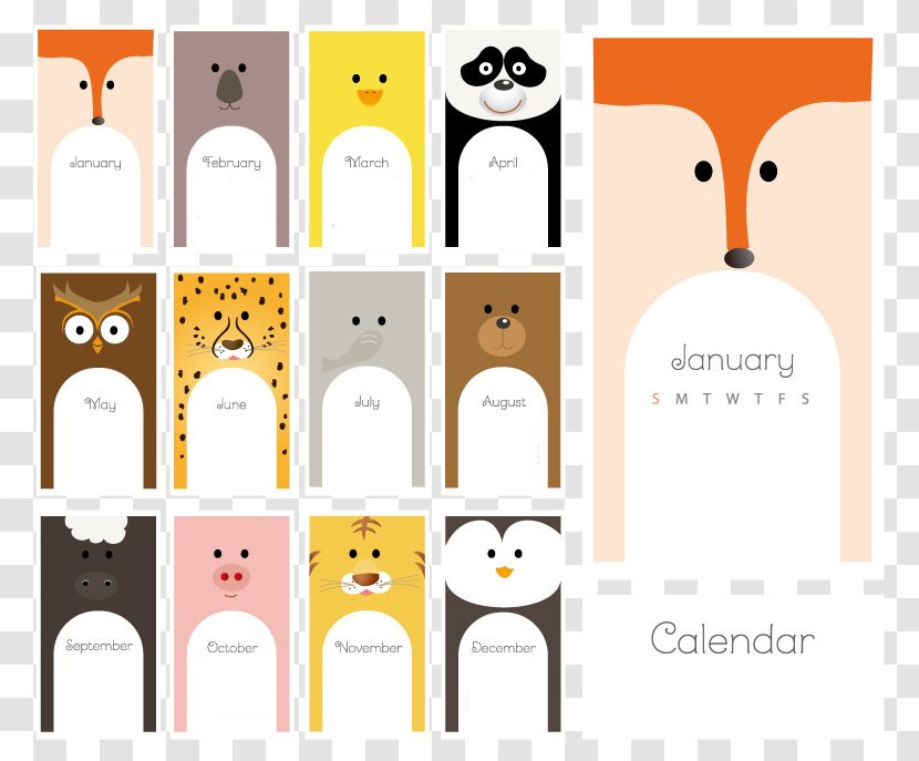 Brand Cartoon Pattern - Animal Cards Calendar Vector Material Transparent PNG
