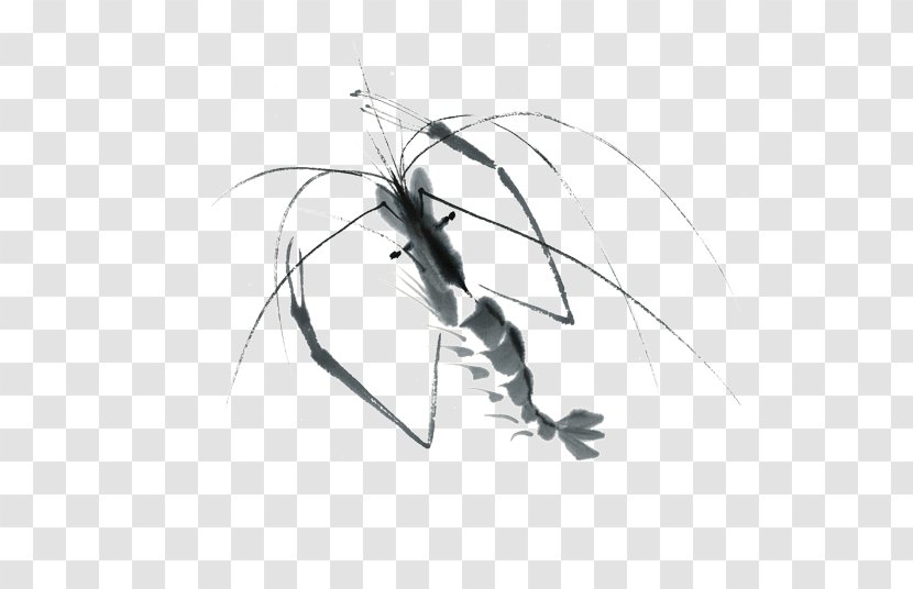 Ink Wash Painting Chinese Bird-and-flower - Gongbi - Shrimp Element Transparent PNG