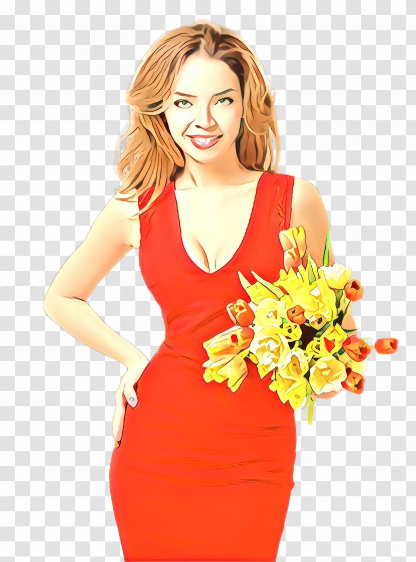 Orange - Yellow - Plant Cocktail Dress Transparent PNG