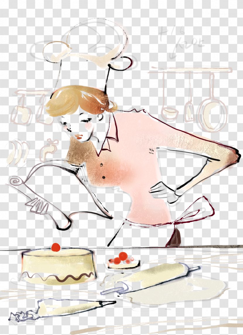 Birthday Cake Mooncake Bakery Illustration - Watercolor - Woman Chef Transparent PNG