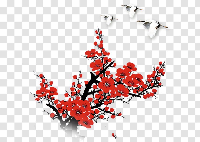 Plum Blossom Red - Twig Transparent PNG