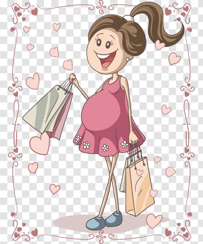 Pregnancy Cartoon Drawing Illustration - Watercolor - Shopping For Pregnant Women Transparent PNG