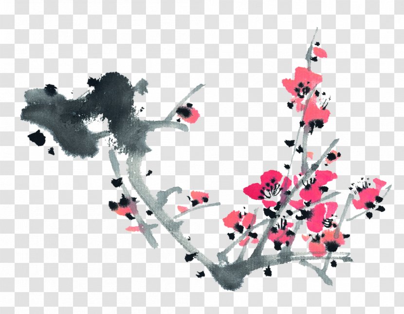 Plum Blossom Chinese Painting Ink Wash Transparent PNG