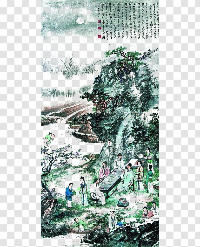 Chinese Painting Shan Shui Ink Wash Painter - Gongbi - Banquet Transparent PNG